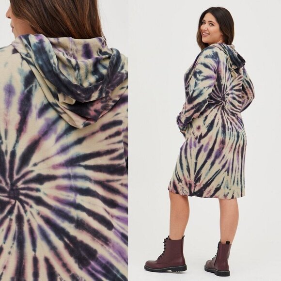 Torrid French Terry Tie Dye Hoodie Dress Sweatshirt Midi Plus Size Size 1 - Picture 2 of 11